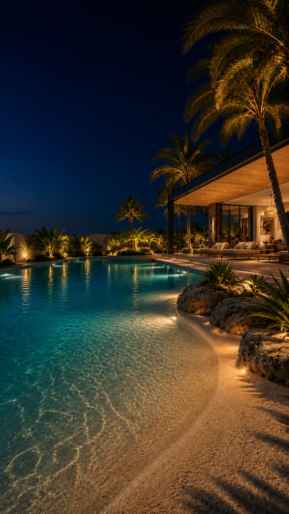 Piscina iluminada de noche — Instagram